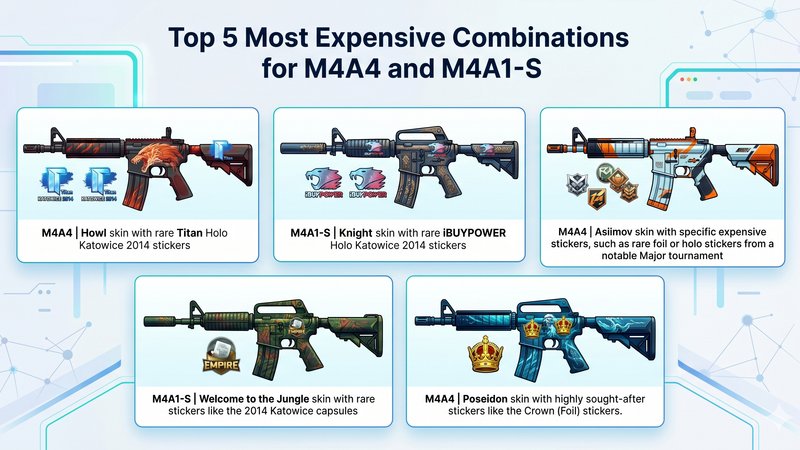 Дорогие скины для винтовок M4A4 и M4A1-S с редкими наклейками в современном стиле